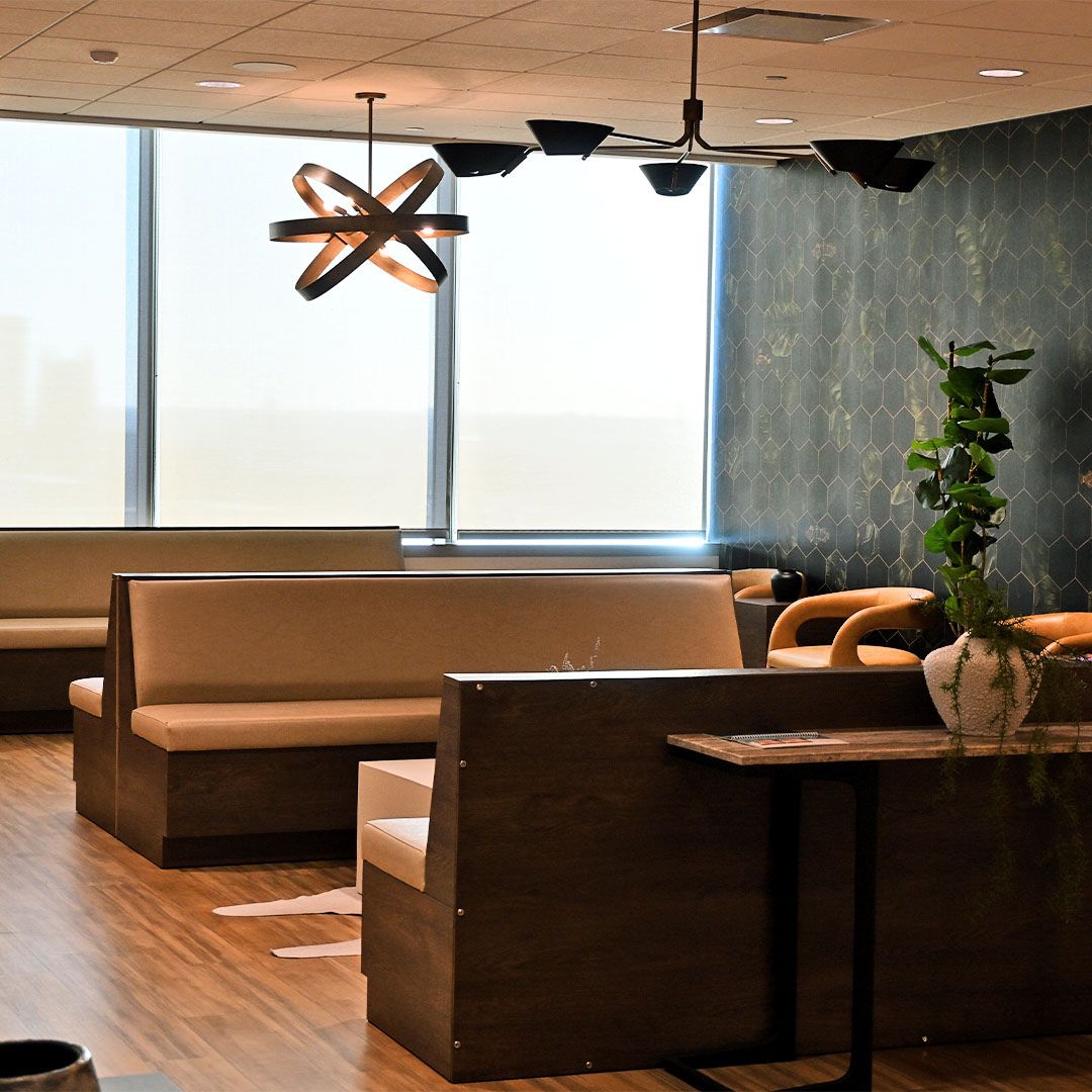 Luxurious and serene patient lounge at TLC Medspa in Museo Houston, offering premium aesthetic treatments in a sophisticated atmosphere.