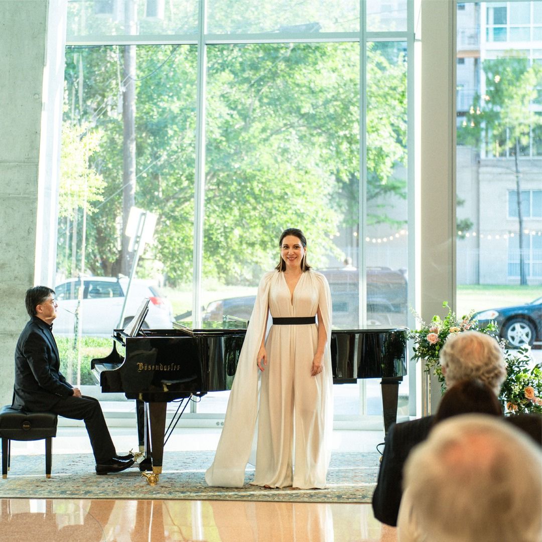 The grand marble foyer of Museo Institute configured as a sophisticated and bright event venue.