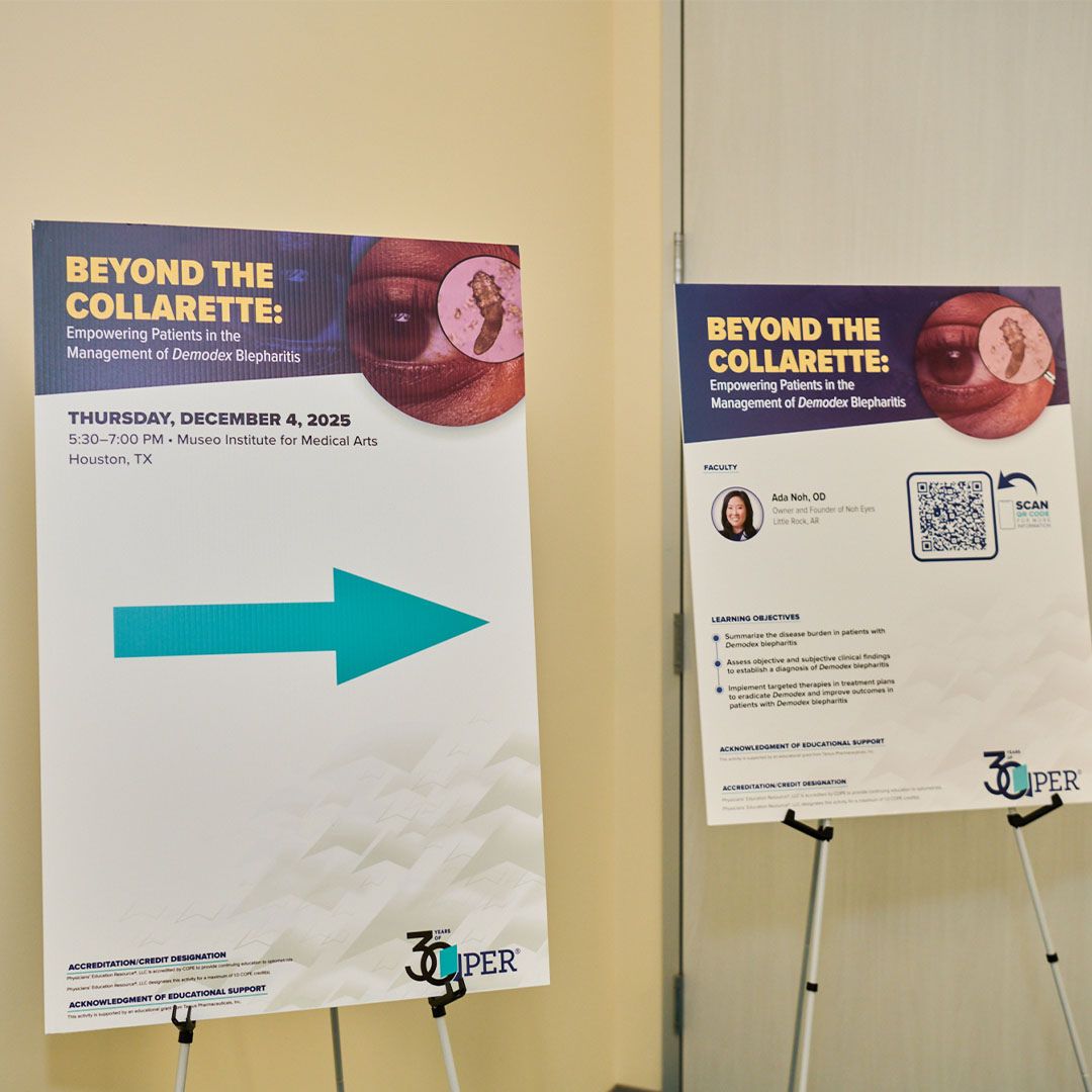 Event directional signage for the 'Beyond the Collarette' medical program at Museo Houston.